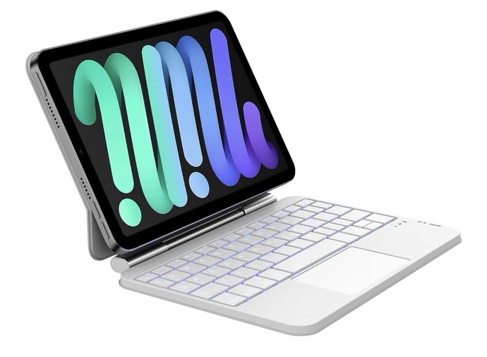 iPad Mini 7 6 Keyboard Case 8.3” Wireless Backlit Keyboard Trackpad White